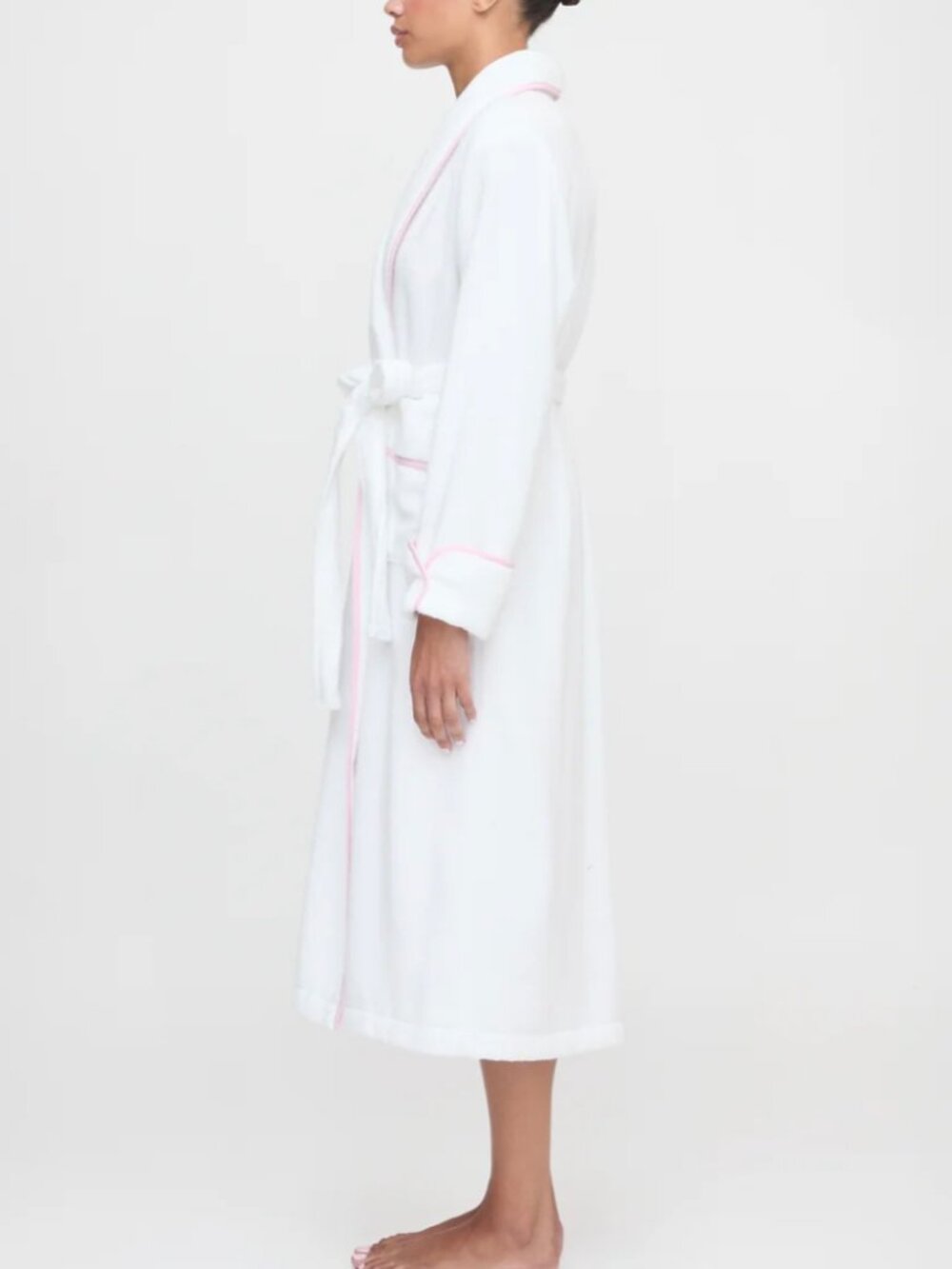 Hill House The Hotel Robe - White/Light Pink Piping - S/M Size